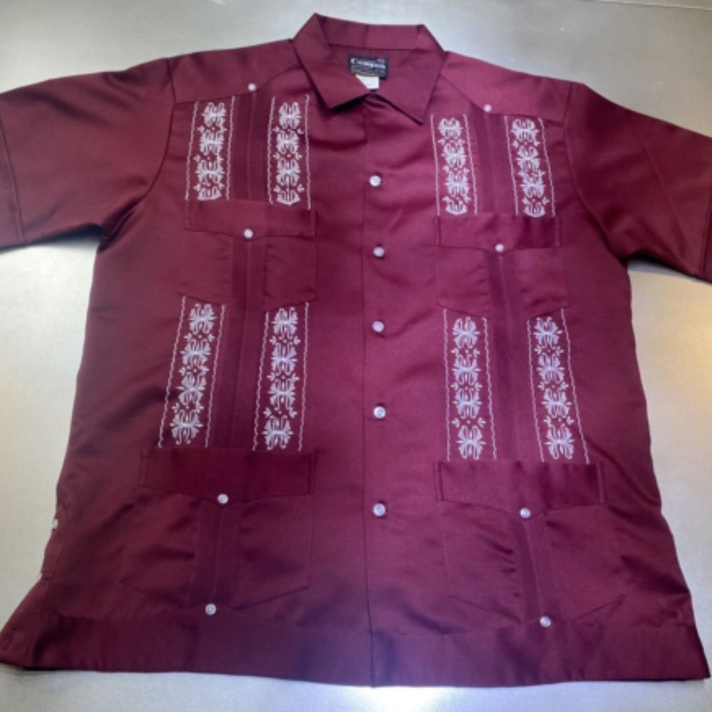 Guayabera Campos 42 White Button Shirt Bordados Finos Copacabana 4 pockets